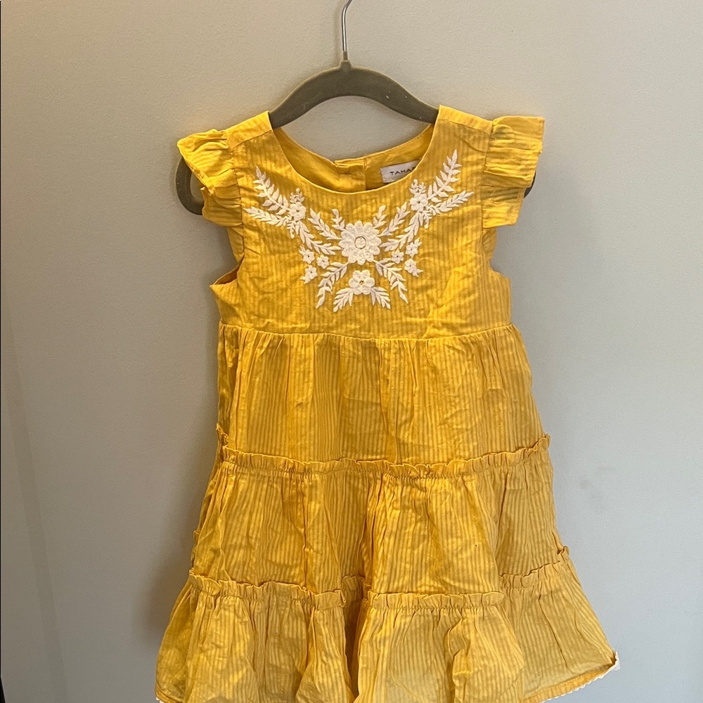 Tahari Yellow Embroidered Kids Dress